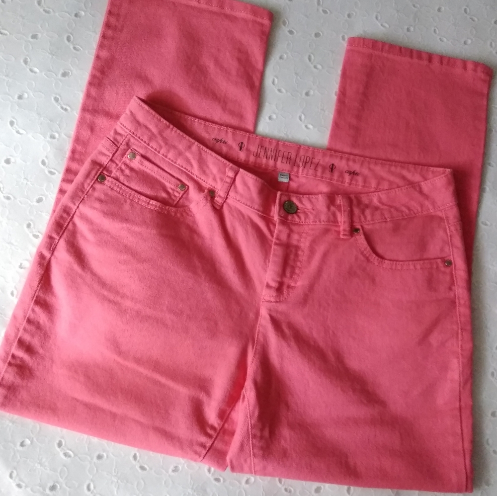 Jennifer Lopez Cropped Jeans Coral Pink Size 8 - Picture 2 of 9